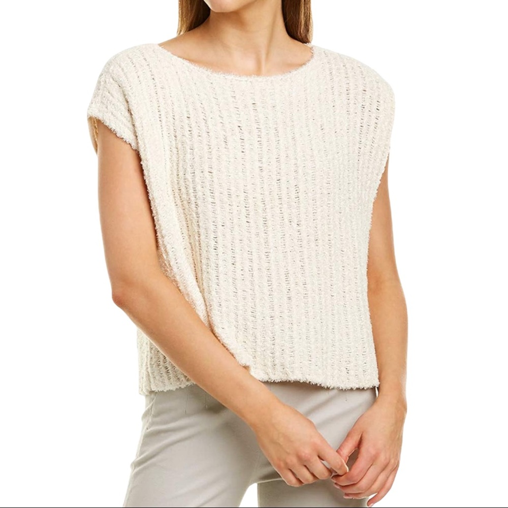 NWT Eileen Fisher Cap Sleeve Ladder Stitch Sweater